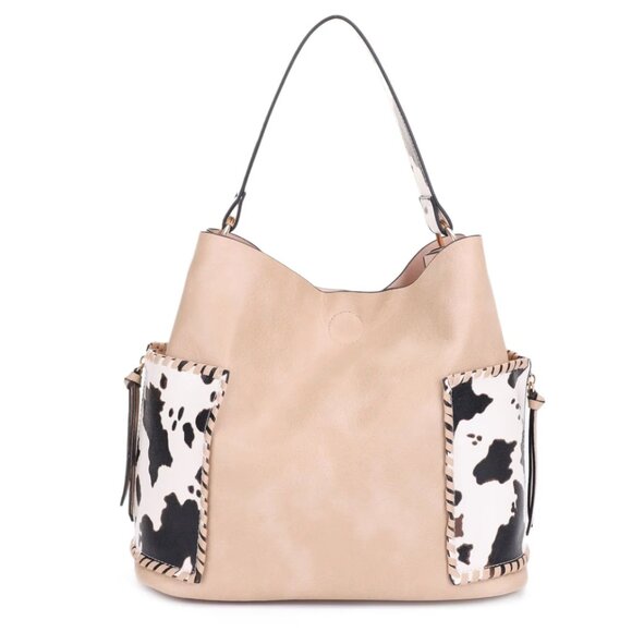 Cow Print Hobo & Crossbody Bag Set – 2pc Vegan Leather Shoulder Bag Purse Combo - Picture 5 of 8